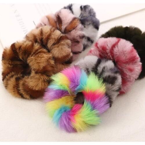 Imitation Rabbit Hair Scrunchies Elastic Hair Bands plush hair rope headdress flower for Women Girls Ponytail Holder Accessories