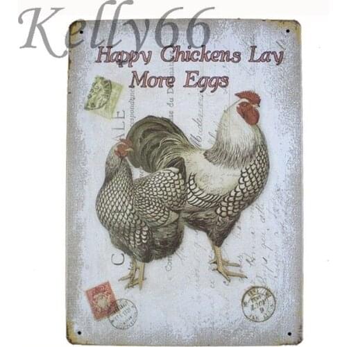 [ Kelly66 ] Happy Chickens Lay More eggs Retro Metal Sign Tin Poster Home Decor Pub Store Wall Painting 20*30 CM Size y-1049