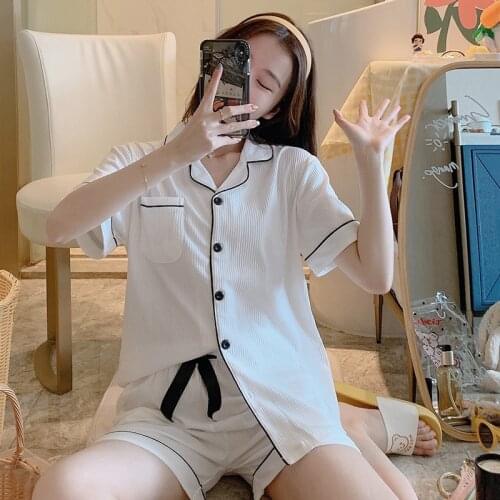Fdfklak Women Lounge Wear Set Summer Two Piece White Womens Shirt+Short Pant Pijam Sexy Pajamas Sleepwear Home Clothes