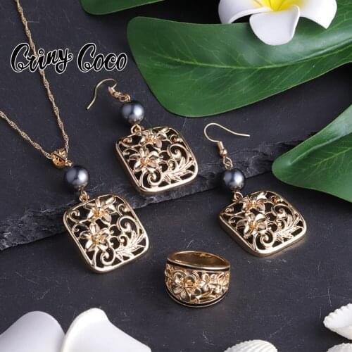 Cring Coco Hawaiian Designer Jewelry Sets Polynesian Hibiscus Flowers Ring Earrings Necklace Sets Jewellery Set for Women Mother