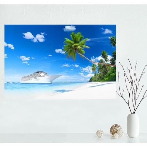 Nice Custom Nature Sea Ocean Palm Canvas Poster Print painting Art Wall Silk Poster cloth print DIY Fabric Poster Y.2