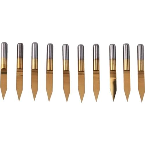 HOT 10 Pcs 0.1mm Engraving Bits V Bit Cutter Tip Tungsten Steel Titanium Coated Flat Bottom Sharp Cutting Router Rotary Tool