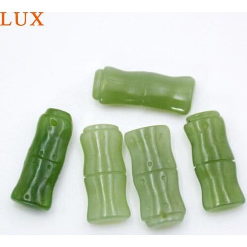 LUX Bamboo Carved green jaspers Pendant Nephrite Jades beads Natural Spinach green jades Amulet Talisman Pendant gem stone bead