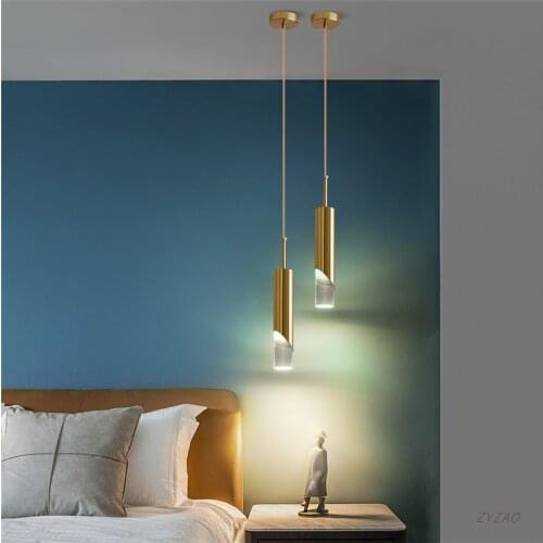 Bedroom Bedside Small Pendant Light Post-modern Nordic Luxury Minimalist Line Crystal Hanging Lights Bar Restaurant Pendant Lamp
