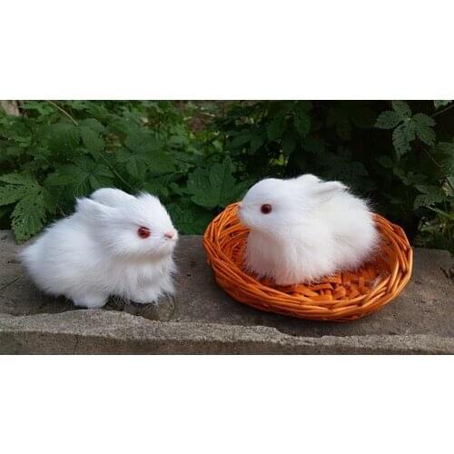 10 pairs of mini simulation rabbit model toys resin&fur 2 rabbits in a basket doll gift about 10x7x7cm 1390