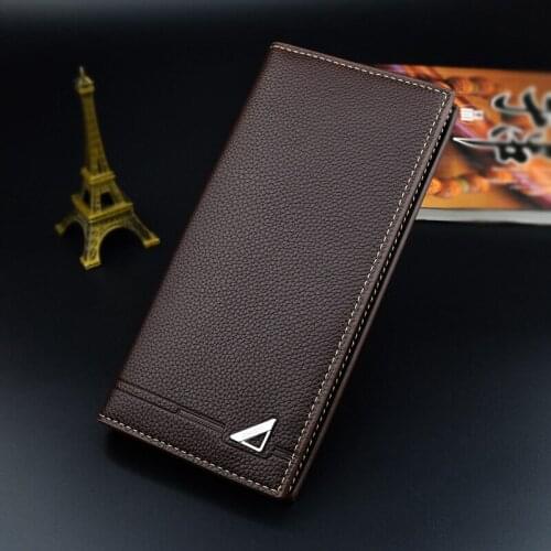 Mens Long Multi-card Holder Wallet New Style Male Thin Fashion Three Fold Lychee Pattern Soft Large Capacity Coin Purses
