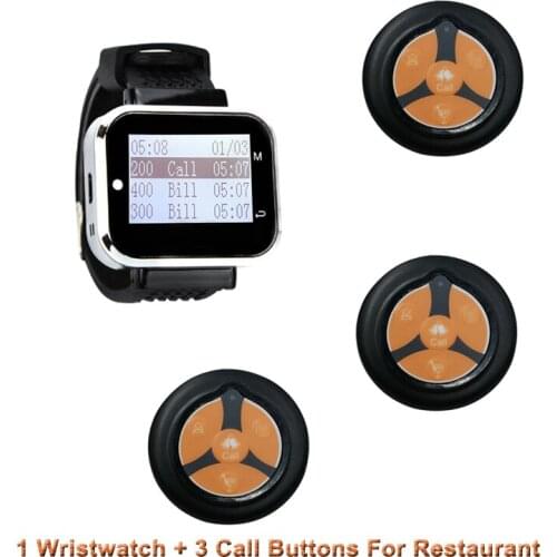 Restaurant Equipment Wireless Calling System 1 Wristwatch Receiver + 3 Super Thin 4 Keys Buttons Transmitter