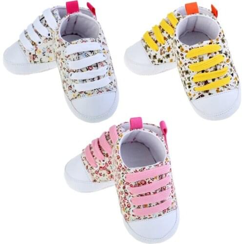 Flower Newborn Baby Girl Shoes Fashion Floral Print Canvas Anti-slip Breathable Soft Sole Shoes Baby Sneakers First Walkers