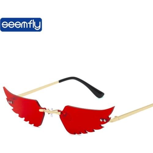 Seemfly Feather Frameless Sunglasses Female Vintage Luxury Decoration Wing Eyewears Vintage Rimless Fashion Eyeglasses Women