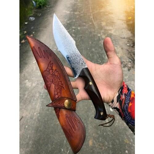 VG10 Damascus steel hunting knife Strong outdoor straight knife High hardness camping handmade knife EDC Tools
