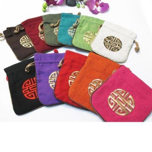 Wholesale10PCS HANDMADE EMBROIDERED FLAX Jewellery ROLLS Pouchs /purses/WALLETS