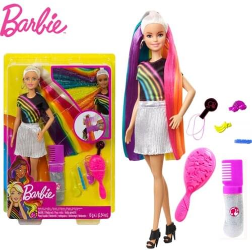 Original Barbie Rainbow Sparkle Long Hair Princess Doll Children Girls Dressup Grooming Toys Birthday Present FXN96