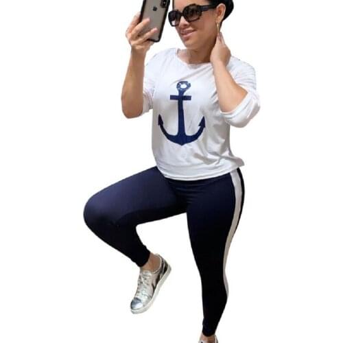 Autumn Sports Women Set Print T-shirt Skinny Pencil Pants Suit Two Piece Set Elegant Tracksuit Vasual Lounge Wear Femme Outfit