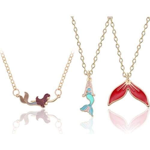 Cute Girl Korea Style Enamel Mermaid Choker Necklace Women Gold Color Mermaid Pendant Necklace Female Jewelry Wedding Party Gift