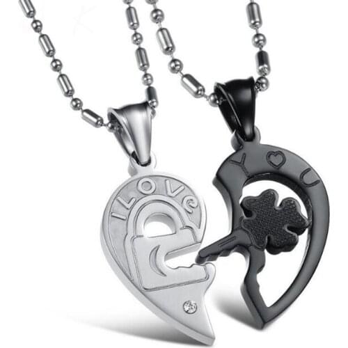Stainless Steel I Love You Key Heart Necklace Couples Best Friends Pendant Necklaces Friendship Collar Men Women BFF Jewelry New