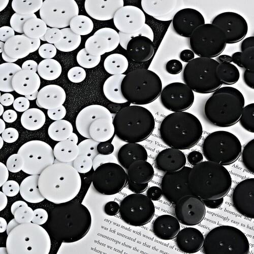 30-100pcs 9/10/15/18/20/23/25mm Resin Sewing Clothe White/Black Buttons Plastic Sewing Buttons Plastic Clothes Tools Accessories