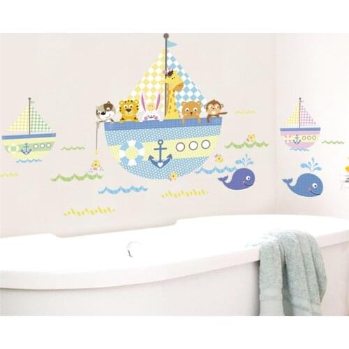 Underwater Ocean Fish Shark Boat Animals Wall Stickers For Kids Rooms Window Bathroom bedroom kitchen Wall Decals Tiger Mural