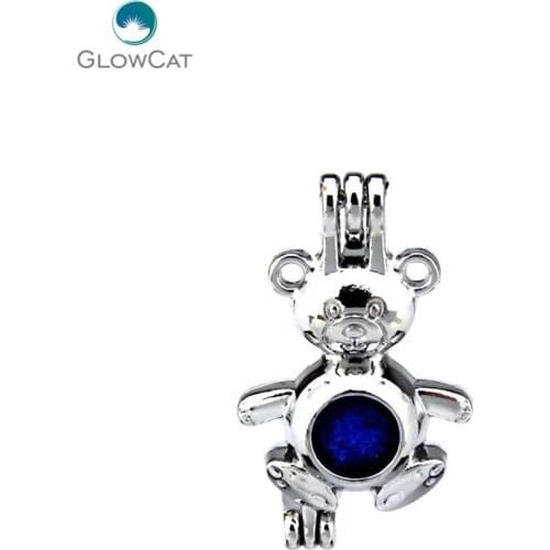 K199 5pcs/lot Silver Little Baby Bear Locket Pendant Fairytale Party Essential Oil Diffuser