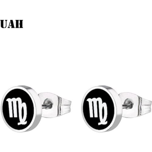 UAH Rock Style Triangle Stud Earrings Set Stainless Steel Men Women Small Silver Circle Geometric Round Black Earring