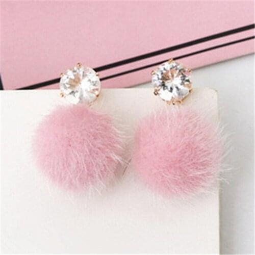 New Temperament Short Paragraph Earrings Personality Wild Simple Hair Ball Woman Earrings Minimalist Crystal Jewelry Gifts