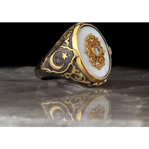 Lapping Finish the Moon the stars Model Onyx Gemstone 925 Sterling Mens Silver Ring