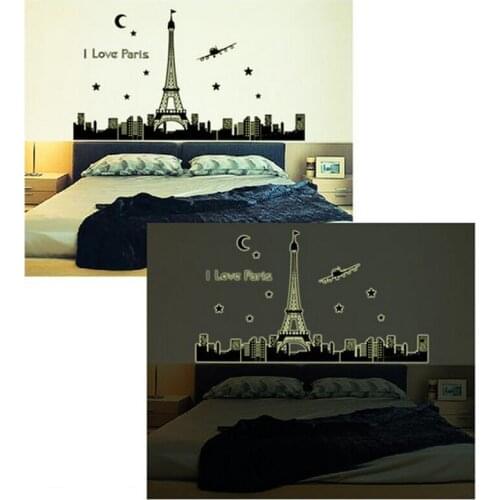Creative I Love Paris Star Night Eiffel Tower Glow In The Dark Luminous PVC Removable Wall Sticker Home Decor for Living Room