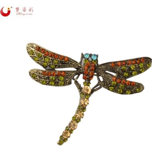 MZC Vintage Dragonfly Brooches Pins Crisal Rhinestone Broach Insect Brosh Novelty Corsage for Women Hijab Pin Accessories