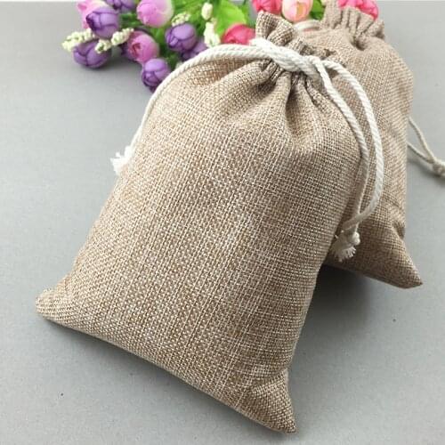 13*18 100pcs Vintage brown handmade Jute Sacks Drawstring gift bags for jewelry/wedding/christmas Packaging Linen pouch Bags