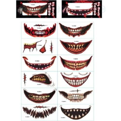 Halloween Temporary Blood Knife Hourglass Skull Mouth Scary Body Makeup Tattoo Stickers DIY Halloween Decoration Party Supplies