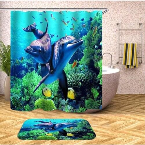 Shower Curtain Mould Proof Resistant Bathroom Curtains Waterproof 3D Seabed Printing Washable Polyester Cartoon Creative Home