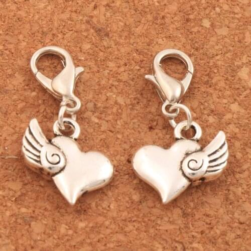 Swirl Angel Wings Heart Clasp European Lobster Trigger Clip On Charm Beads C905 20pcs 14x28.7mm zinc alloy