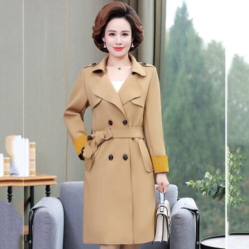 Mother Trench Coat New Spring Womens Double-Breasted Belt Top Windbreaker Jacket Lady Mid-Length Fashion 2021 Autumn Outerwear