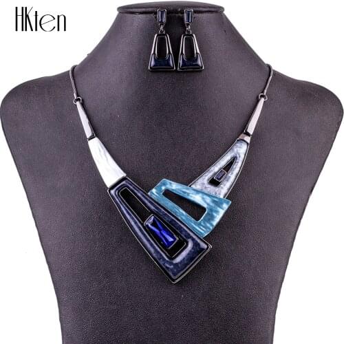 MS1504756 Fashion Jewelry Sets High Quality Necklace Sets For Women Jewelry Blue Crystal Resin Unique Design Party Gift