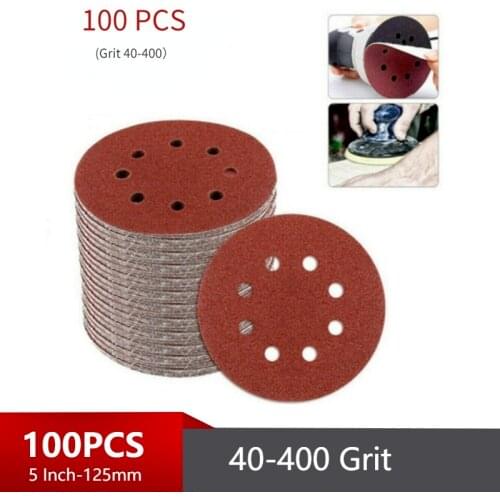 100PCS Round Sandpaper 5 Inch 125mm Hook and Loop Sanding Disc Sand Sheets Grit 40-400 Sander Paper Use For Polishing Tools