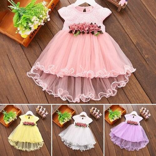 2021 Cute Baby Girls Summer Floral Dress Princess Party Tulle Flower Dresses Toddler Infant Girls Mesh Tutu Dress 0-3Y Clothing