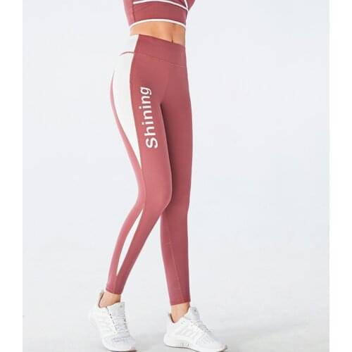 2021 Womens Fitness Clothes Yoga Pants Female Alphabet Stripes Running Leggings Gym Fitness Pants High Waist Hip Peach Pants