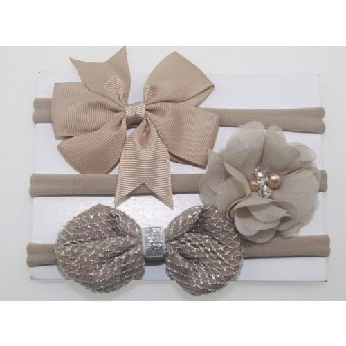 On sale 3pcs baby girl boy spandex nylon headband children skinny stretchy Non-Marking Flower Bowknot elastic hair Band