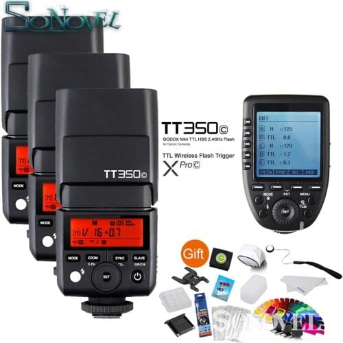 3x Godox TT350C Mini Speedlite + XPro-C Flash Transmitter 2.4G Wireless X System with E-TTL HSS GN36 Camera Flash for Canon