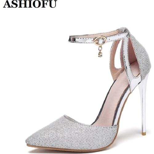 ASHIOFU Handmade Womens High Heel Pumps D'orsay Style Ankle Strap Pointy Shoes Large Size Fashion Evening Club BFCM Court Shoes