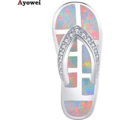 Ayowei Unique Design Flip flops Style White Fire Opal 925 Silver Necklace Pendants Zircon Fashion Jewelry for Women OPS688A