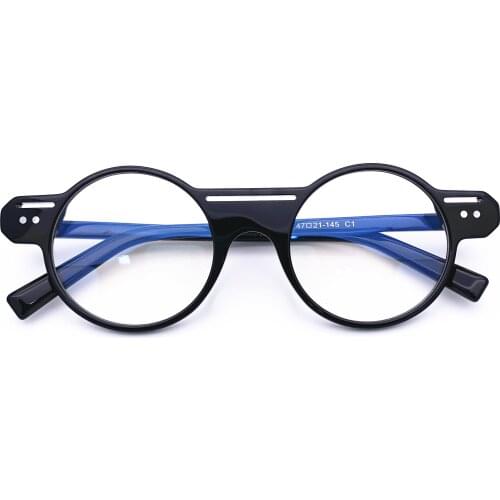 Belight Optical Women Men Acetate Fancy Colorful Clear Blue Green Round Retro Design Spectacle Frame Precription Lens HP213