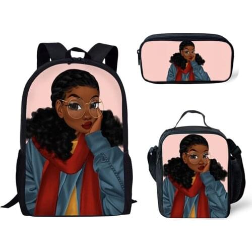 Black Women Art African Girl Printing School Bags for Kid Bag Bagpack Custom pattern Children 3pcs/set Schoolbag Primary Satchel
