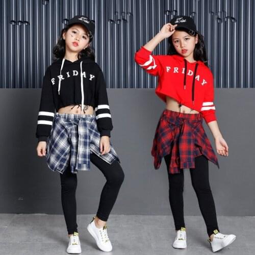 Childrens Sports Suits Girls Clothing Korean Fashion Hip Hop Streetwear Teenage Girls Hoodies Sweatshirt + Plaid Skirt-pants