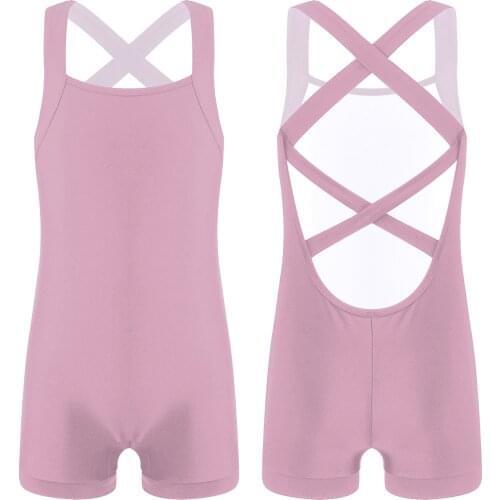 Kids Teens Sleeveless Crisscross Back Ballet Dance Leotard Girl Gymnastics Leotard Sports Jumpsuit Unitard Gym Swimsuit Bodysuit