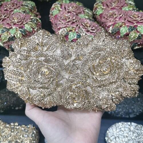 Designer 3 Flowers Rhinestone Crystal Gold Clutch Bags High Quality Women Diamond Party Wedding Clutches Luxury Lady Min Wallet