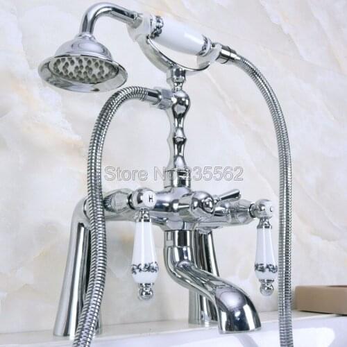 Chrome Bathroom Clawfoot Tub Faucet Mixer Tap w/ Handshower Deck Mount lna114