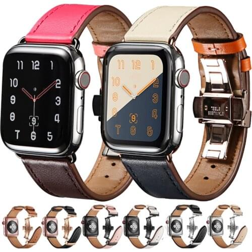 Leather strap Band For Apple watch 6 4 band 44mm 40mm for iwatch 4 series 6 5 se 4 3 42mm 38mm bracelet Watchbands Wrist Belt
