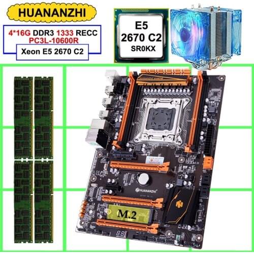 Best seller HUANANZHI deluxe X79 LGA2011 motherboard CPU RAM Combos Xeon E5 2670 C2 with cooler 64G(4*16G) DDR3 1333MHz RECC