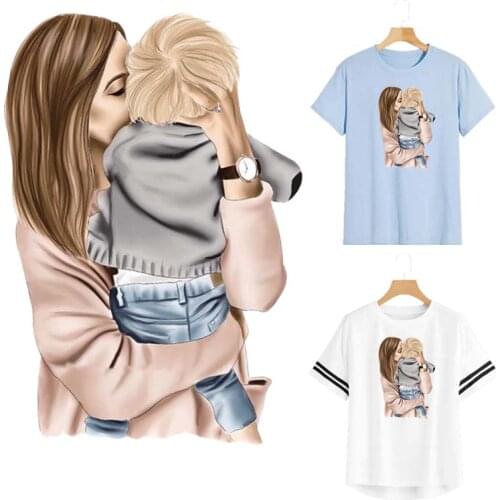 Maternal Love Transfers For Clothing Mom Kiss Boy Clothing Stickers Stripe Eco-Friendly Diy T-Shirt Patches For Clothing