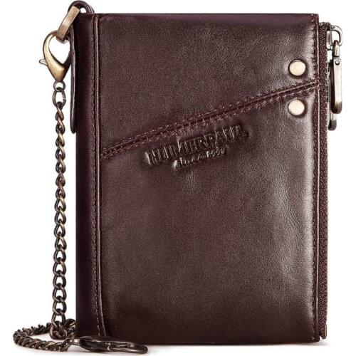 Mens RFID Blocking PU Leather Bifold Wallet Business Short Purse with Anti Theft Chain